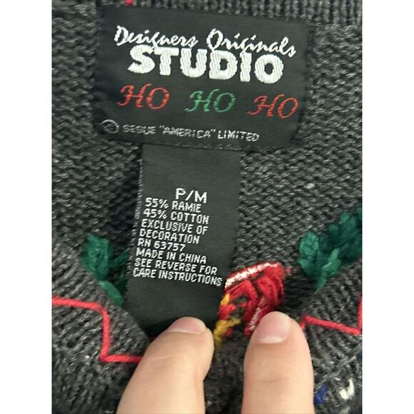 Vintage DESIGNERS ORIGINALS P/M Ho Ho Christmas Sweater‎ Cardigan Snow Mitten - Picture 4 of 5